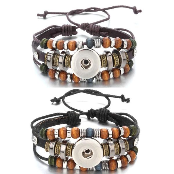 

new fashion braided leather bracelets with beads fit 18mm snap button charms diy snap jewelry for women m bbyapv, Golden;silver
