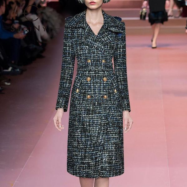 

seqinyy long thick coat autumn winter 2020 new fashion design women runway blue black weave outwear1