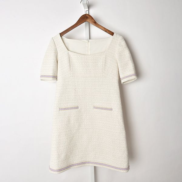 

2021 spring short sleeve square neck ivory pure color panelled short dress women fashion dresses j23163005, Black;gray