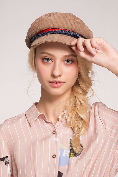 

rongmei hat children's new duck tongue cloth hat autumn and winter academy style striped military hat, Blue;gray