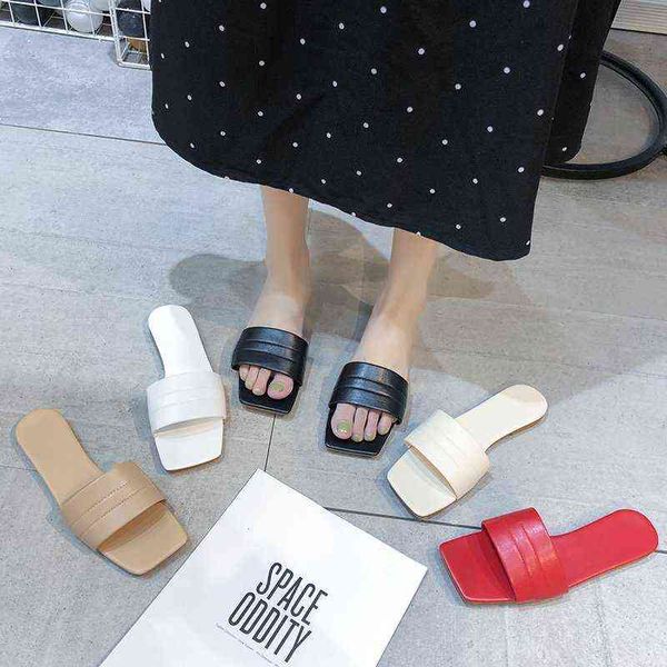 

slippers women new summer sandals square heel flat female slides sewing beach outdoor casual soft sandalias mujer chanclas 220304, Black