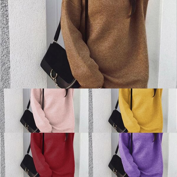 

новый случайный большой размер свободный вязаный высокий воротник раскол платье для женщин новое платье женщин вскользь женской одежды qabhx, Black