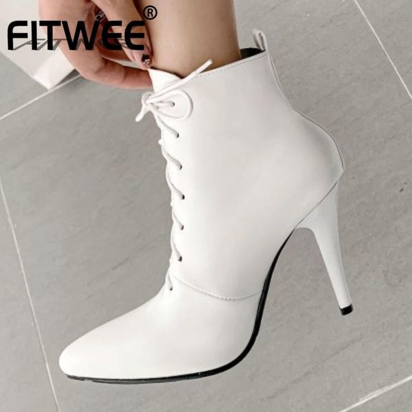 

fitwee размер 30-43 женщины ботильоны sexy крест ремень женщина остроконечные toe обувь тонкий каблук зима короткие сапоги обувь, Black
