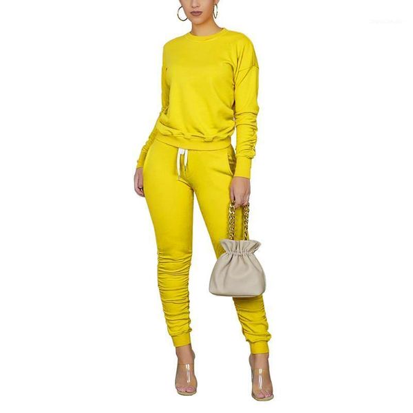 

running sets women sports 2-piece outfit set long sleeve ruched pants solid color workout exercise clothes for ladies female1, Black;blue