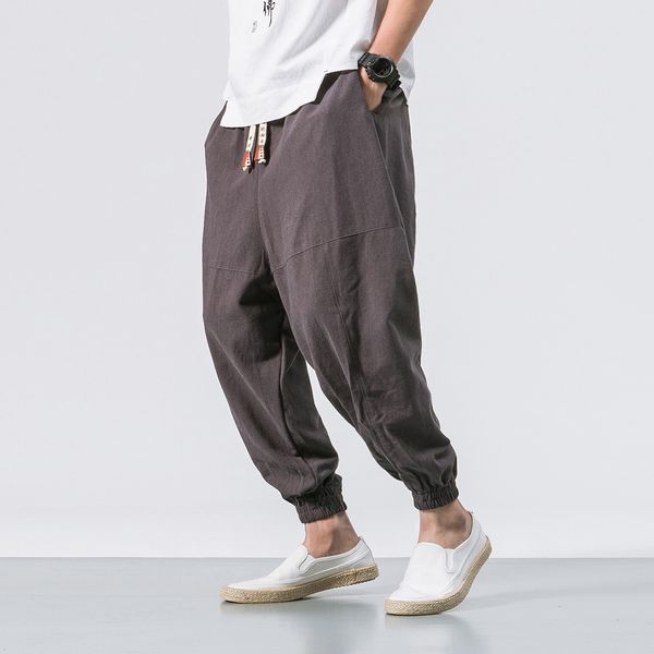 

2021 new cotton casual harem joggers man summer trousers male chinese style baggy pants harajuku clothe men dropshipping wazo, Black