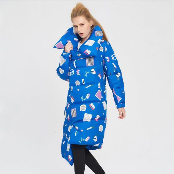 

2019 new winter coat fashion women's irregular printed white duck feather parka