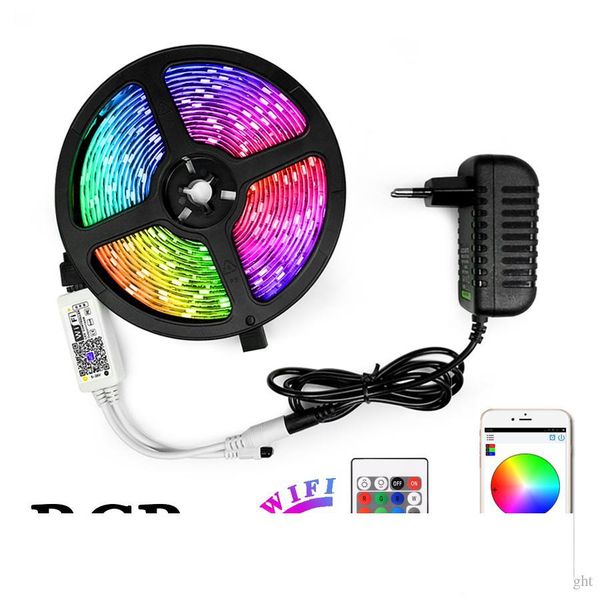 

5m 10m 15m rgb led strip string light waterproof fiexble light led ribbon tape 5050 led lamps with power plug controller