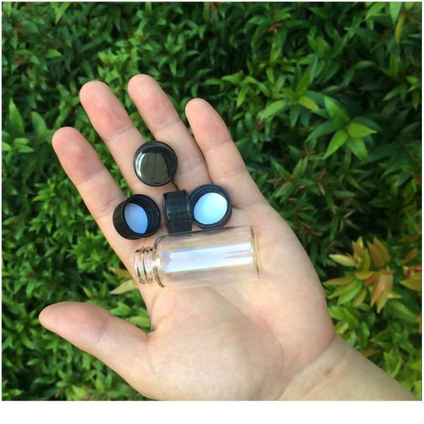 

27*70*14mm 25ml glass bottles with plastic lid transparent empty glass gift bottles jars black cap 5 jlllif