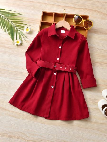 

toddler girls button front belted dress she, Red;yellow