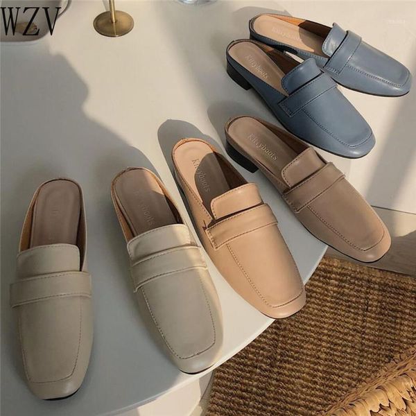

women's elegant mules woman casual slippers 2020 ladies low heels fashion female square toe shoes women loafers footwear h7721, Black