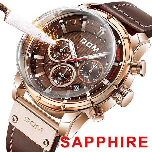 

dom sapphire sport watches for men brand luxury military leather wrist watch man clock chronograph wristwatch m-1320gl-5m