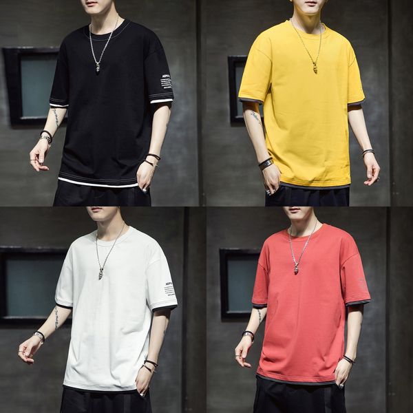 

2020 men's short coat sleeve summer trend pure cotton half sleeve t-shirt loose upper clothes korean student t-shirt men's wear va, Blue