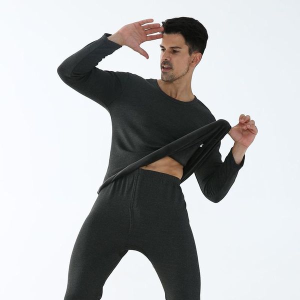 

plus velvet men's thermal underwear set winter warm long johns for men solid soft autumn clothes thickening warm o-neck thermal1, Black;white