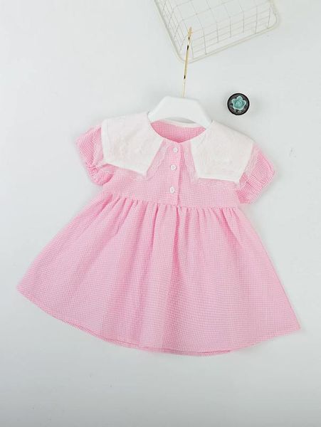 

toddler girls gingham print contrast collar dress she, Red;yellow