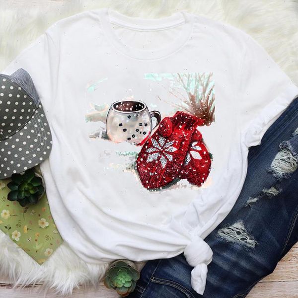 

women new year winter time cartoon 90s holiday merry christmas graphic tees clothes print lady female t shirt t shirt, White
