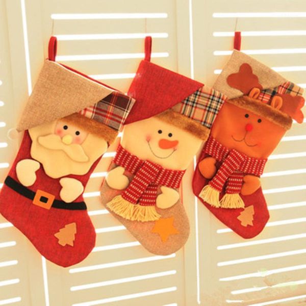 

christmas decorations supplies natal large flower plaid santa claus snowman socks gift bag candy ornamental arrangement1