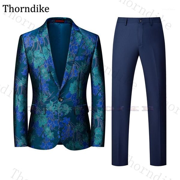 

thorndike blue green floral print men's wedding suit notched lapel groom tuxedos casual party prom slim suit men(jacket+pants)1, White;black