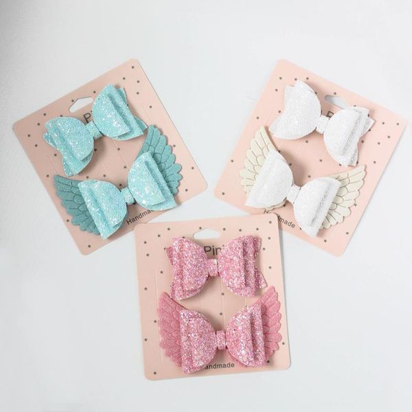 

hair accessories 3pcs handmade cute glitter bow wing hairpins for girls kids child clip shiny princess party headwear1, Slivery;white