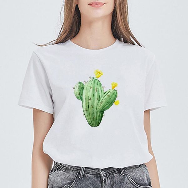 

summer cactus printed tshirt hipster plus size retro cool t shirts women vintage harajuku ropa mujer, White