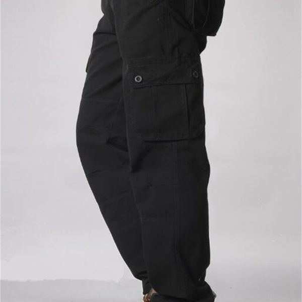 

2021 men's casual, multi-military tactical cargo outward long pants plus size 4244 zwn0, Black