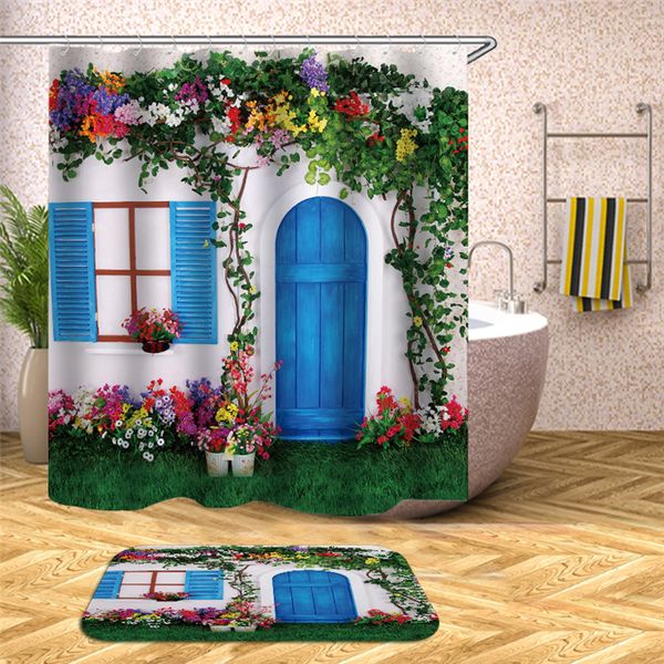 2021 Garden Scenery 3D Shower Curtain Flower Waterproof Green Bathroom
