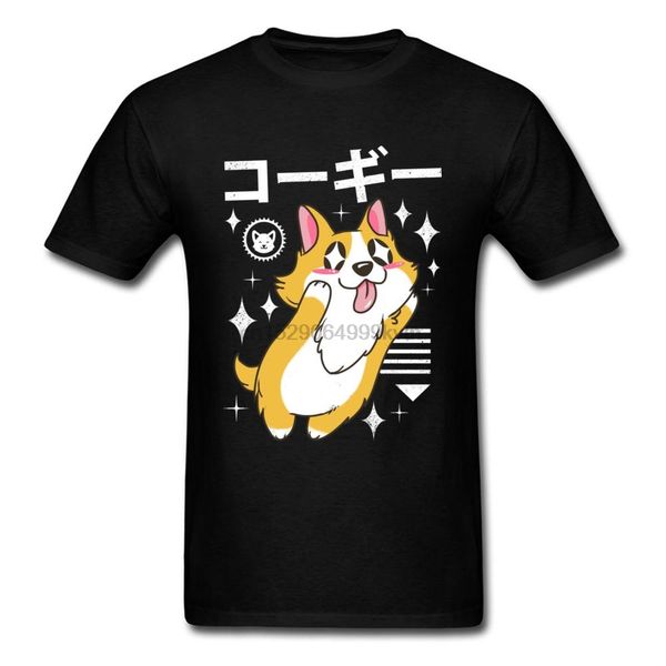 

brand new kawaii corgi printed men 2020 summer black quality cotton clothing boyfriend gift hoodie designers t shirts sweatshirt