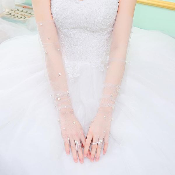 

pearl beaded lace gloves women long bridal gloves white fingerless wedding gloves bride wedding accessories tulle h jllhwc