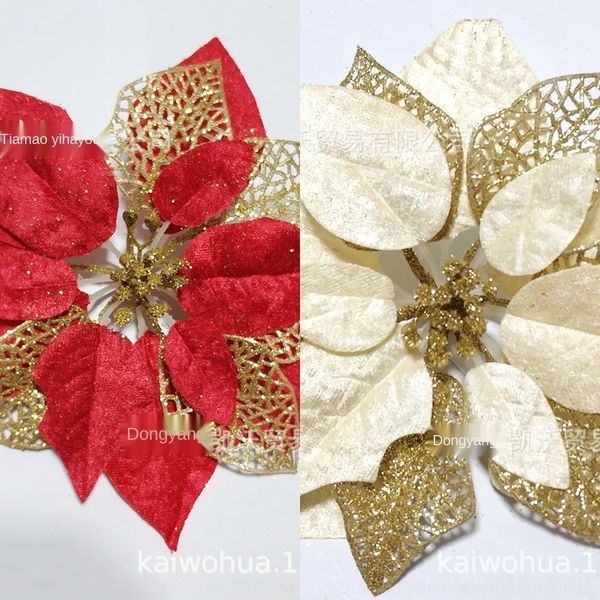 

qes4r flower 22cm red hexagonal flowersartificial tree flower hollow-out christmas flowers three-layer golden pink christmas decorations orn