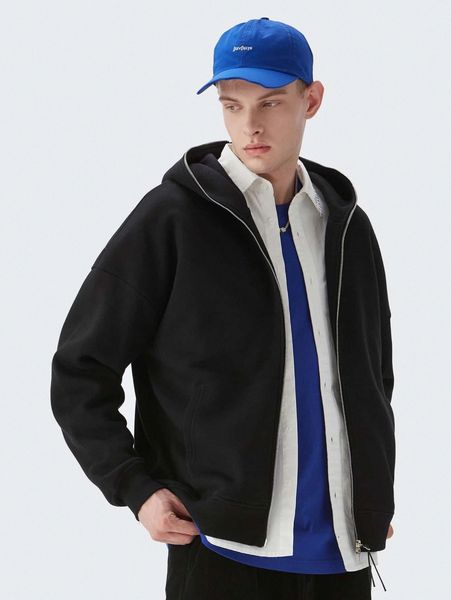 

men zip up drop shoulder hooded jacket i5b4#, Black;brown