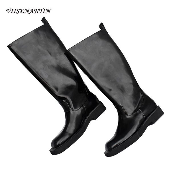 

autumn winter new square toe thick heel sleeve knree-high combat knight boots england platform chunky sole fashion black shoes