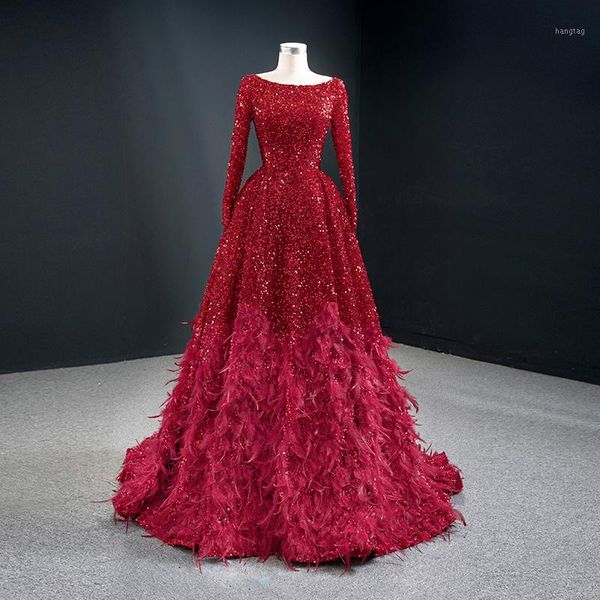 

2020 new arrival high end scoop open back wine red beaded sequined formal night wear evening dress gown with feathers1, White;black