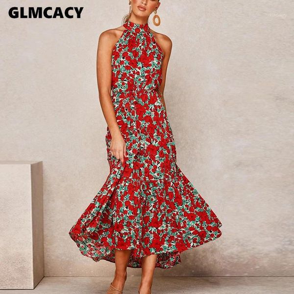 

women floral print dress sleeveless belt high waist boho maxi dress casual holiday fashion party summer1, Black;gray