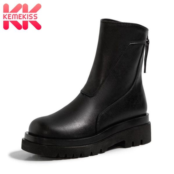 

boots kemekiss size 31-43 women short fashion platform leather warm fur high heel winter shoes woman zipper office footwear, Black