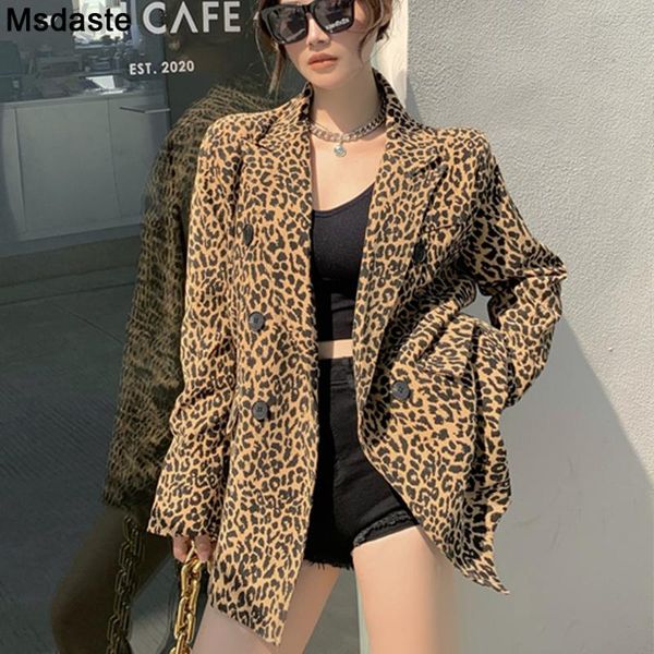 

women's suits & blazers blazer coats women leopard print long sleeve biker jacket outerwear jackets mujer vintage female fashion casaco, White;black