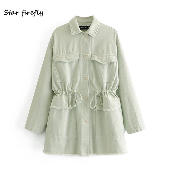

star firefly fashion za jacket women autumn casual slim-fit lapel waist single-breasted pocket shirt coat female 201126, Black;brown