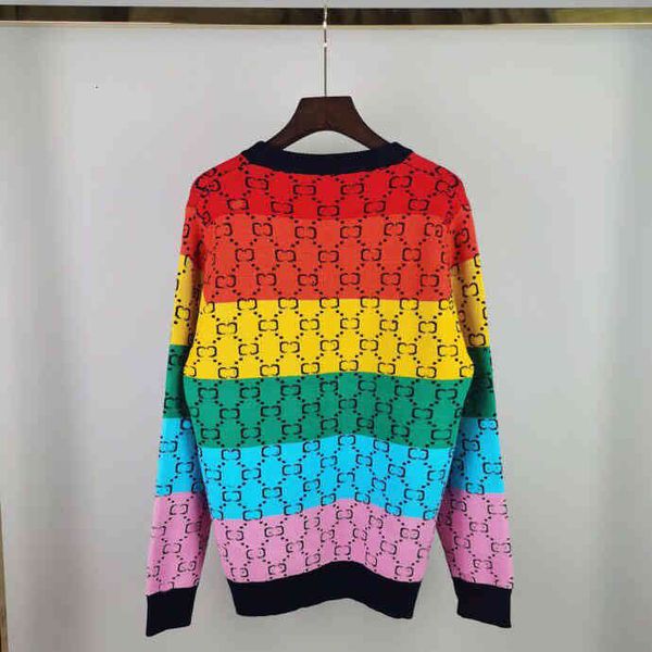 

and autumn winter trend rainbow color jacquard crew neck sweater women's men's high-quality hoodie jacket size: s-m-l-xl- t, Black;brown