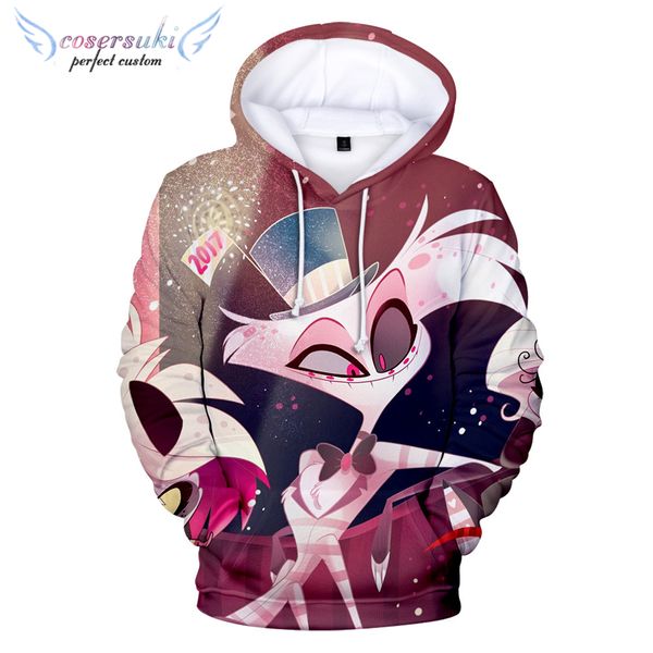 

2020 new european american anime hazbin  3d hooded sweater for men and women, Black
