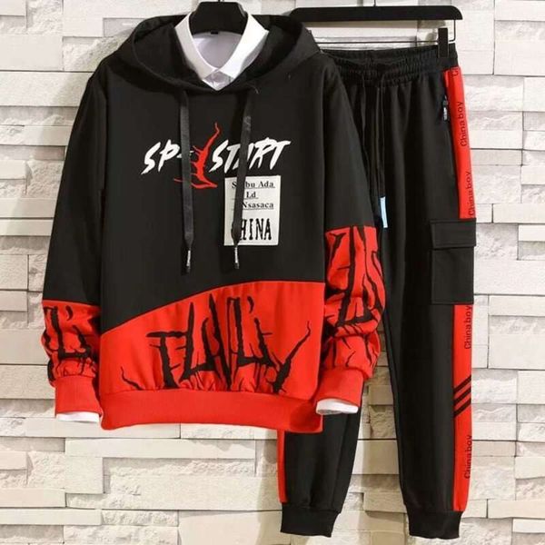 

suit spring and autumn men's sweater youth handsome high school students two piece casual sportswear fashion cap, Gray