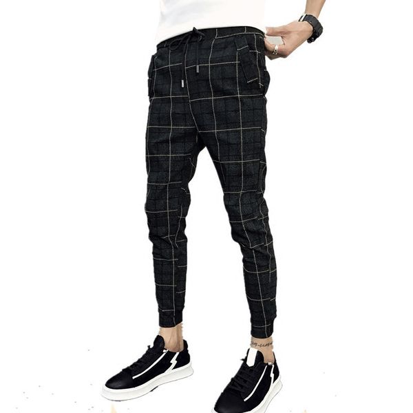 

pure sweatpants/men style fashion pants elastic waistline high-grade joggers grid c1001 2020 cotton tight pencil leisure male new grvjs, Black
