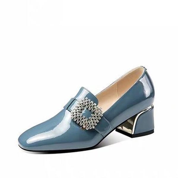 

2021 new women's pu leather buckle pumps autumn woman crystal slip on square high heels fashion shoes plus size vnmo, Black