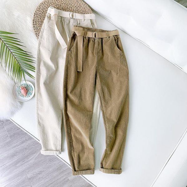 

gigogou corduroy women harem pants elastic high waist trousers joggers chic straight overalls casual carrot pants pantalon femme, Black;white