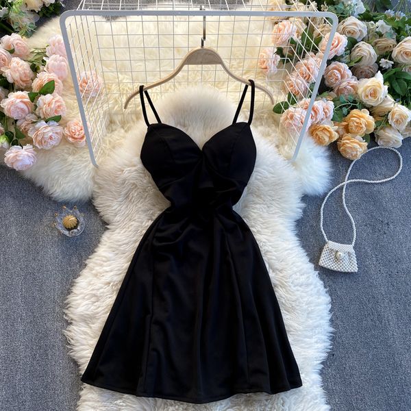 

2021 new female singiny deep down in v-dress dress fashion holidays no back solid belts short dresses summer line dressed cpd9, Black;gray