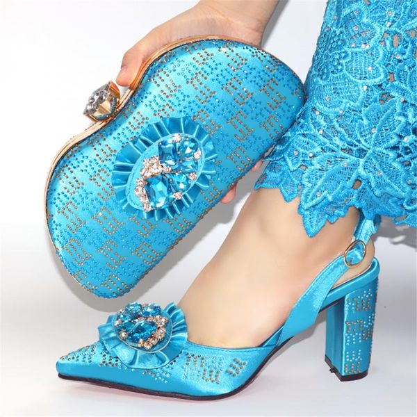 

charming party set sky blue african shoes and purse bag set with stones for lady cr2102 ,heel height 9cm, Black