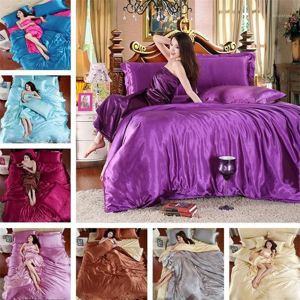 

1314 solid color double-colored ding four-pcs set simulation silk is set sheets gong satin bedding wholesale bed  size1