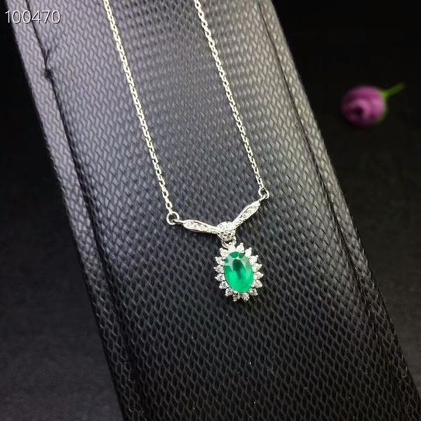 

chains [meibapj]natural emerald pendant necklace with certificate 925 pure silver fine wedding jewelry for women