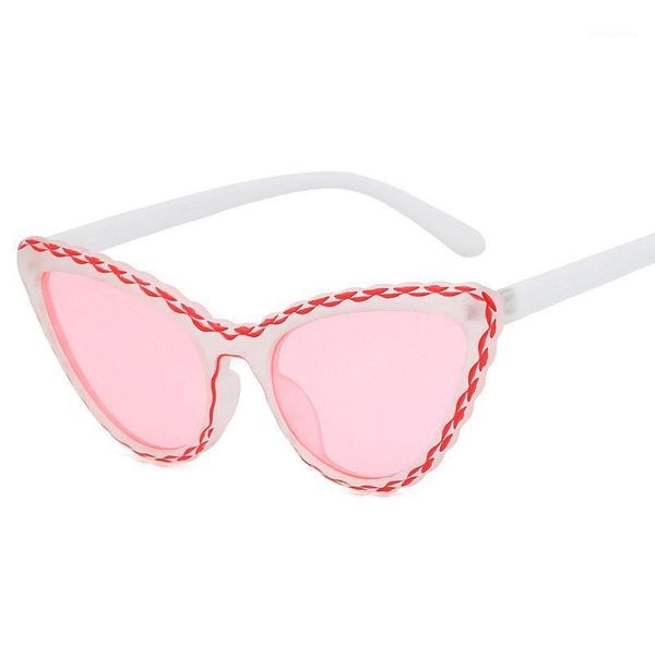 

2020 cat's eye sunglasses women cute lady unique frames pink black clear lens eyewear sun glasses shades uv4001, White;black
