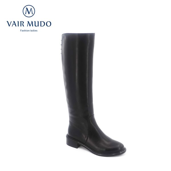 

vair mudo 2020 warm winter knee high women boots thick low heel genuine leather comfortable short plush lady shoes zt9 q1104, Black