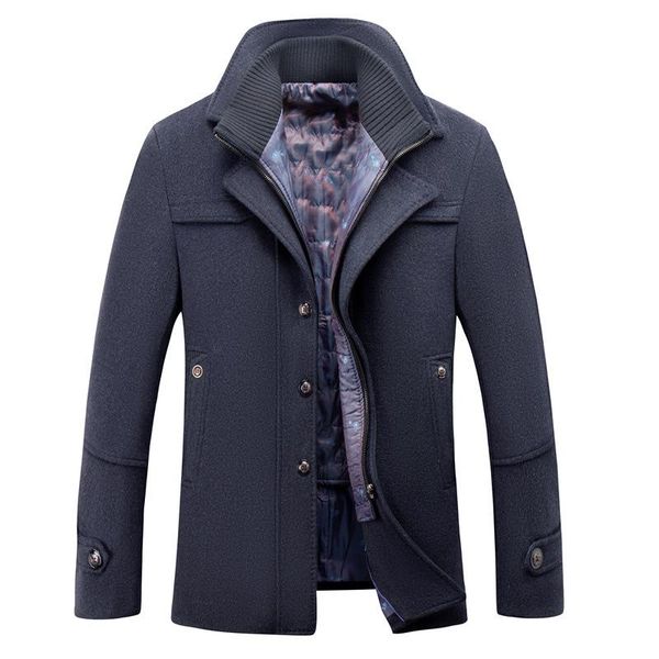 

new winter wool coat men jacket double collar slim men wool blend coat cotton liner detachable casual trench, Black