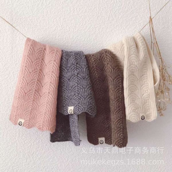

friendly wave edge children's smiling face knitted simple scarf fashion boys and girls pure wool neck, Red;brown