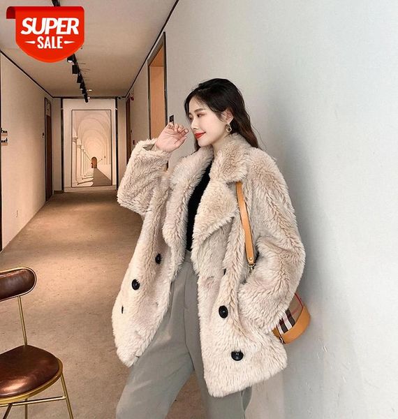 

winter fur coat women both side wear lamb shearling jacket faux lamb wool fur suede leather maxi coat loose female outwear #ug6k, Black;brown